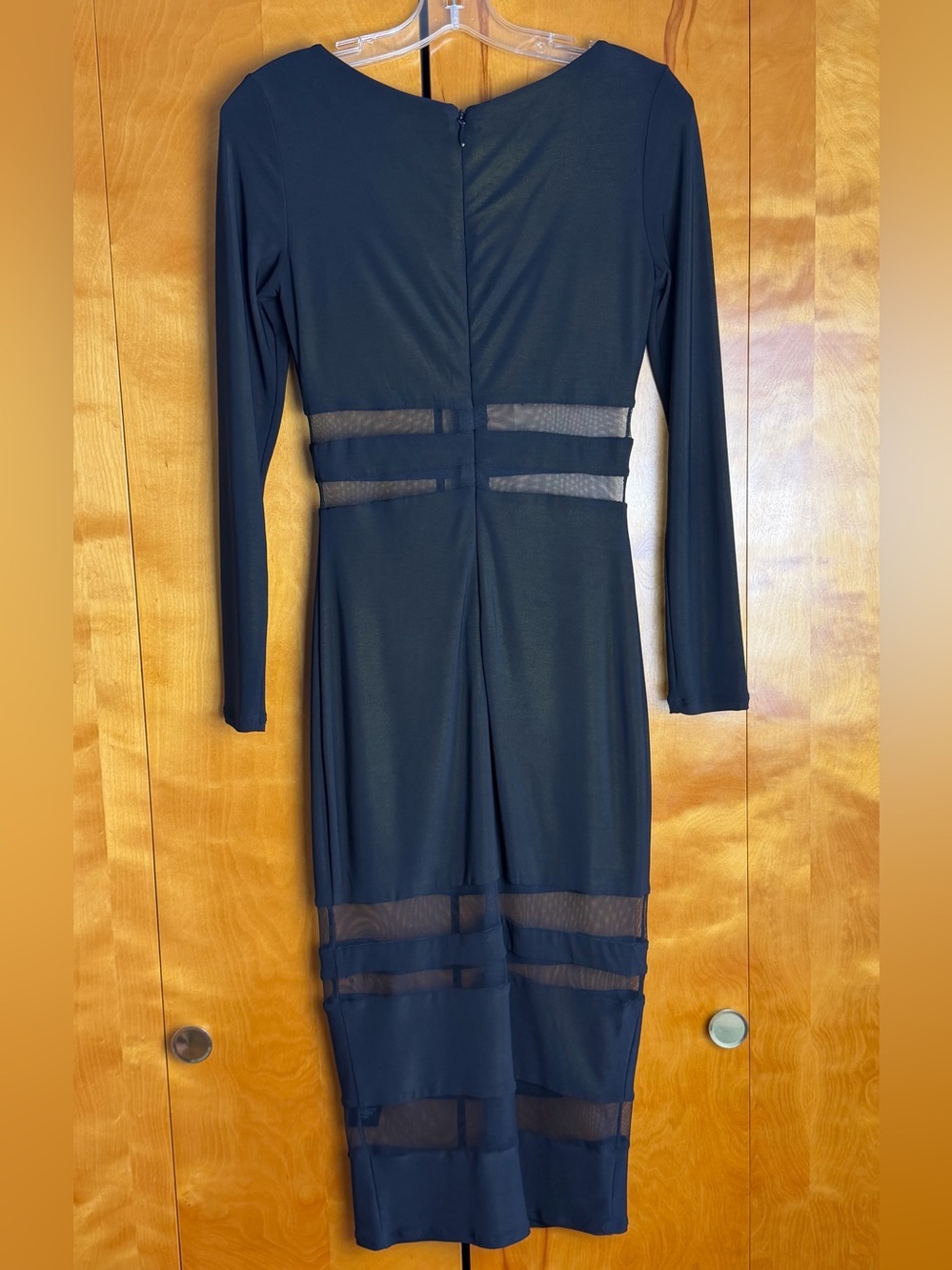 Vintage Y2K Bebe Black Long Sleeve Bodycon Dress with Sheer Panels - Picture 6 of 6